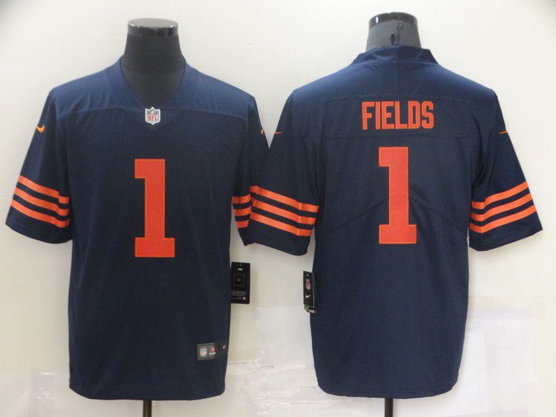 Men Chicago Bears 1 Fields Blue orange Nike Vapor Untouchable Limited 2021 NFL Jersey